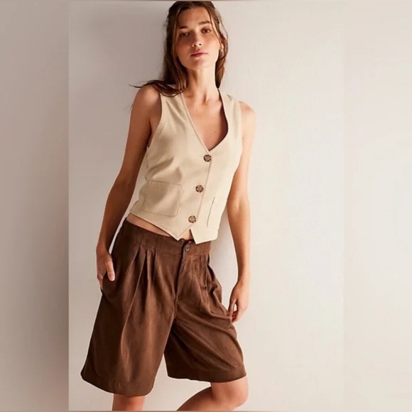Free People We The Free Straight On Suede Shorts Chestnut - Picture 5 of 9